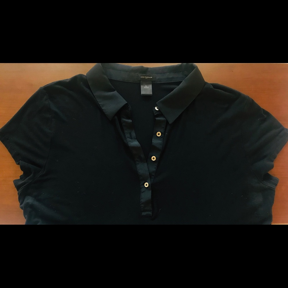 ANN TAYLOR Midnight Black Short Sleeved Polo
